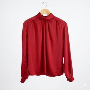 Vintage 80s Prophecy‎ Red High Neck Secretary Blouse Puffy Shoulder Pads